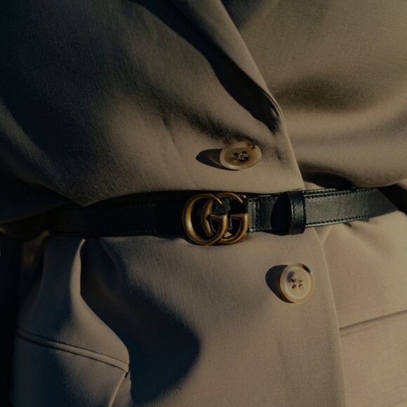 GUCCI Gold Black Leather Logo Belt Size 90CM 36" approx - Picture 1 of 9